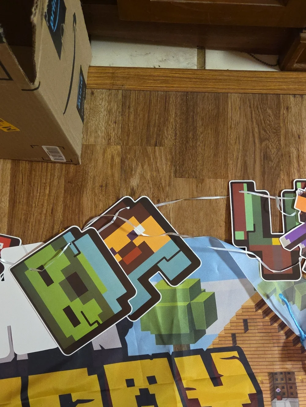 Minecraft Birthday Party Supplies. Gently Used. Banner And Cupcake Tower